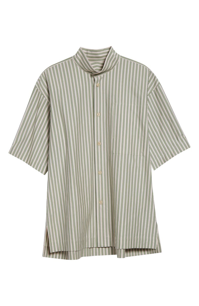 Homme Plissé Issey Miyake Stripe Short Sleeve Stand Collar Cotton Button-Up Shirt, Alternate, color, Green