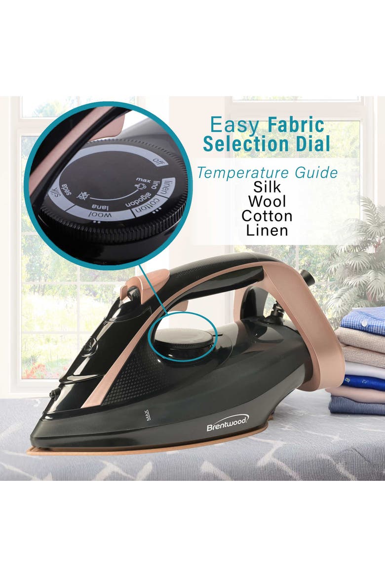 Non-Stick Steam Iron in Rose Gold with Temperature Dial, Alternate, color, Black