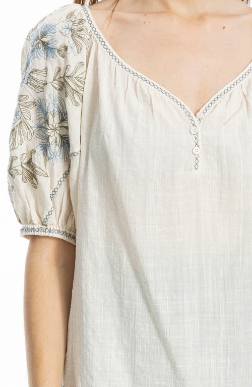 Max Studio Embroidered Puff Sleeve Top In White
