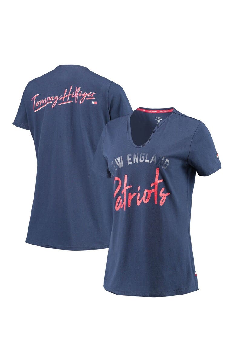 Tommy Hilfiger Women's Tommy Hilfiger Navy New England Patriots Riley V-Neck T-Shirt, Main, color,