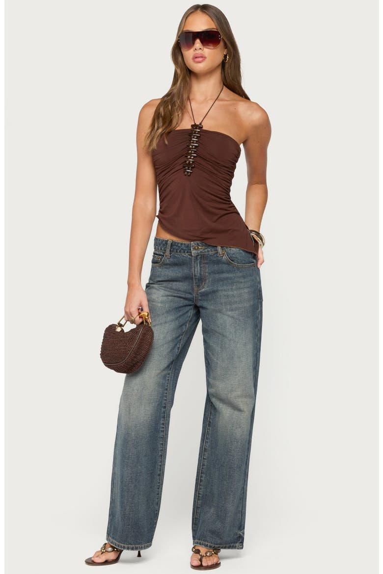 Calia Beaded Asymmetric Halter Top, Alternate, color, BROWN