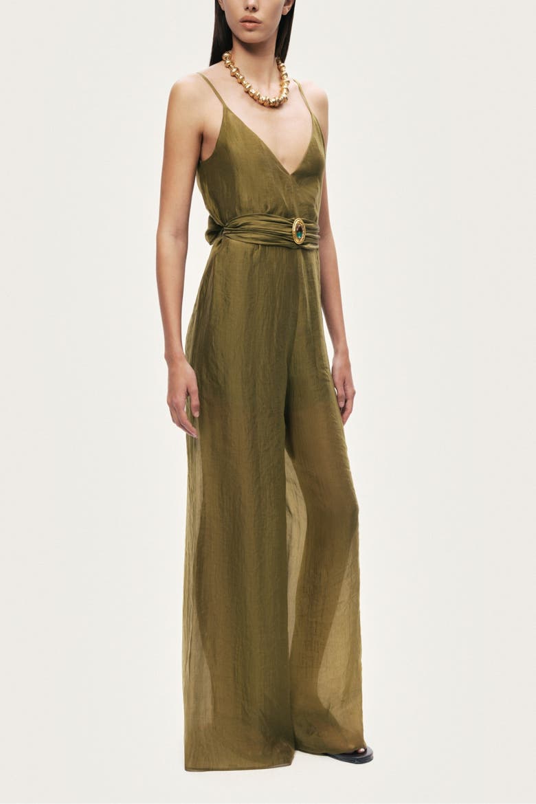 Strappy Wide-Leg Jumpsuit, Alternate, color, Khaki