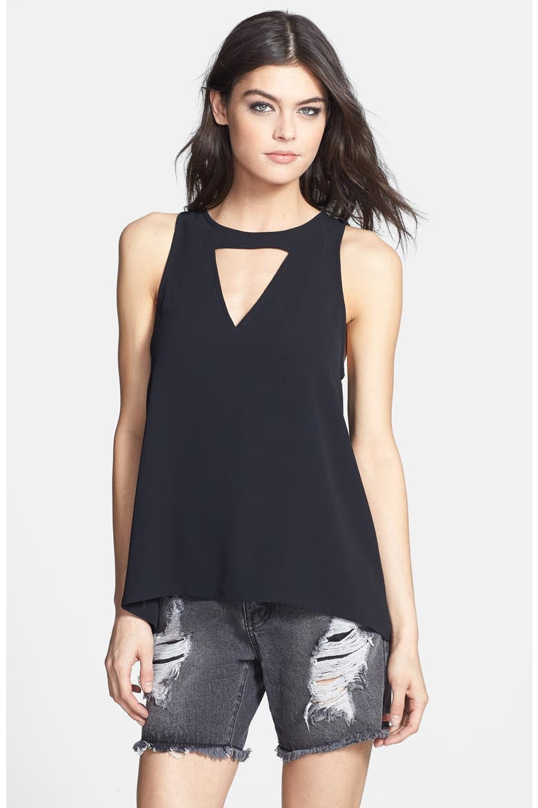 Front Cutout Woven Tank, Main, color, BLACK