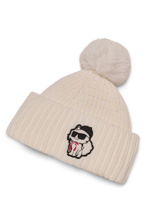 Karl Lagerfeld Paris Sassy Choupette Faux Fur Pompom Beanie In White