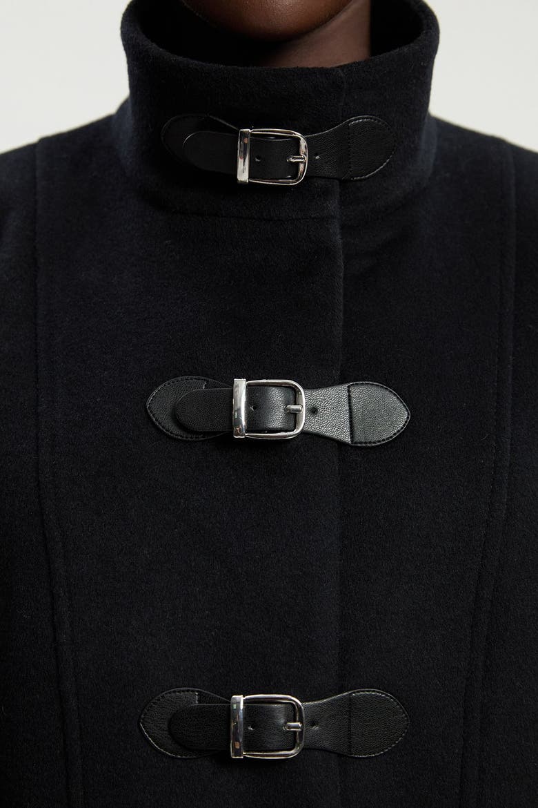 Brushed Wool Buckle Detail Short Coat, Alternate, color, Black