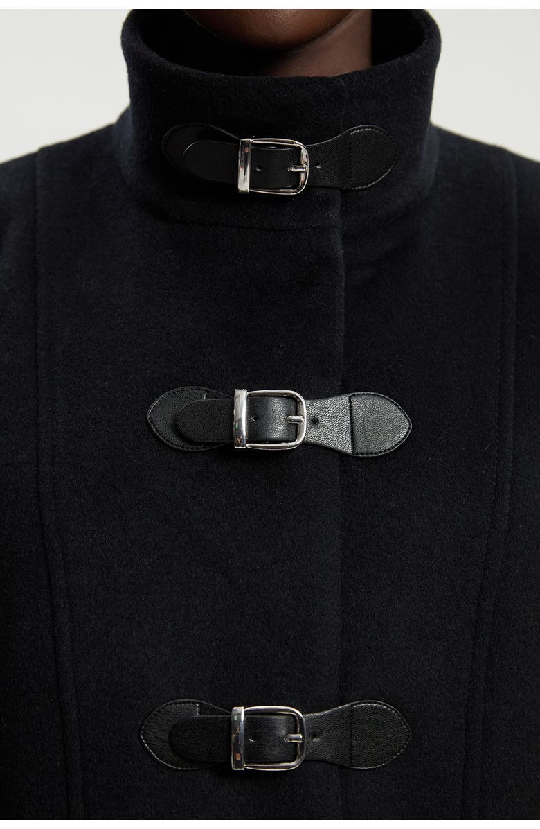 Karen Millen Brushed Wool Buckle Detail Short Coat, Alternate, color, Black