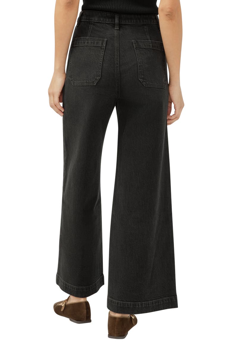 Patch Pocket High Waist Ankle Wide Leg Jeans, Alternate, color, EBONY