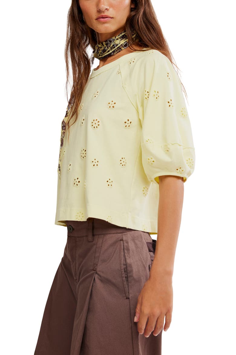 Jessie Eyelet Puff Sleeve Top, Alternate, color, LEMON WATER COMBO