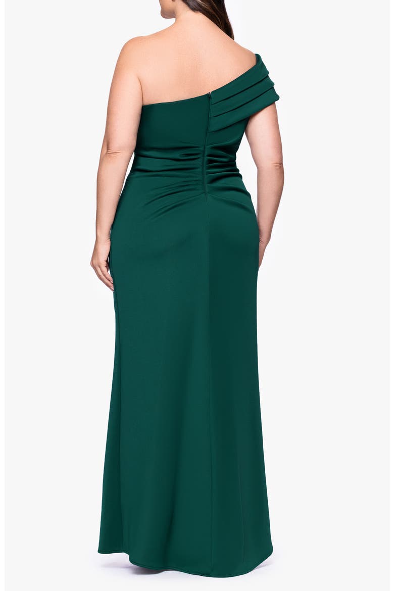 Pleated One-Shoulder Mermaid Gown, Alternate, color, HUNTER