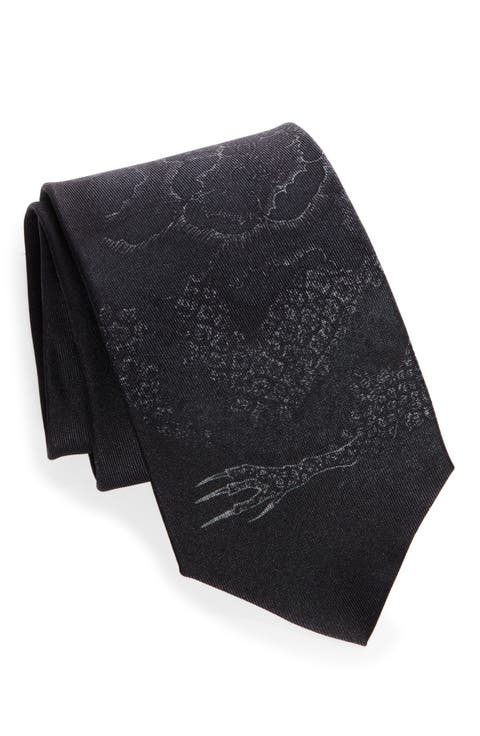 Blooming Wyvern Print Silk Tie