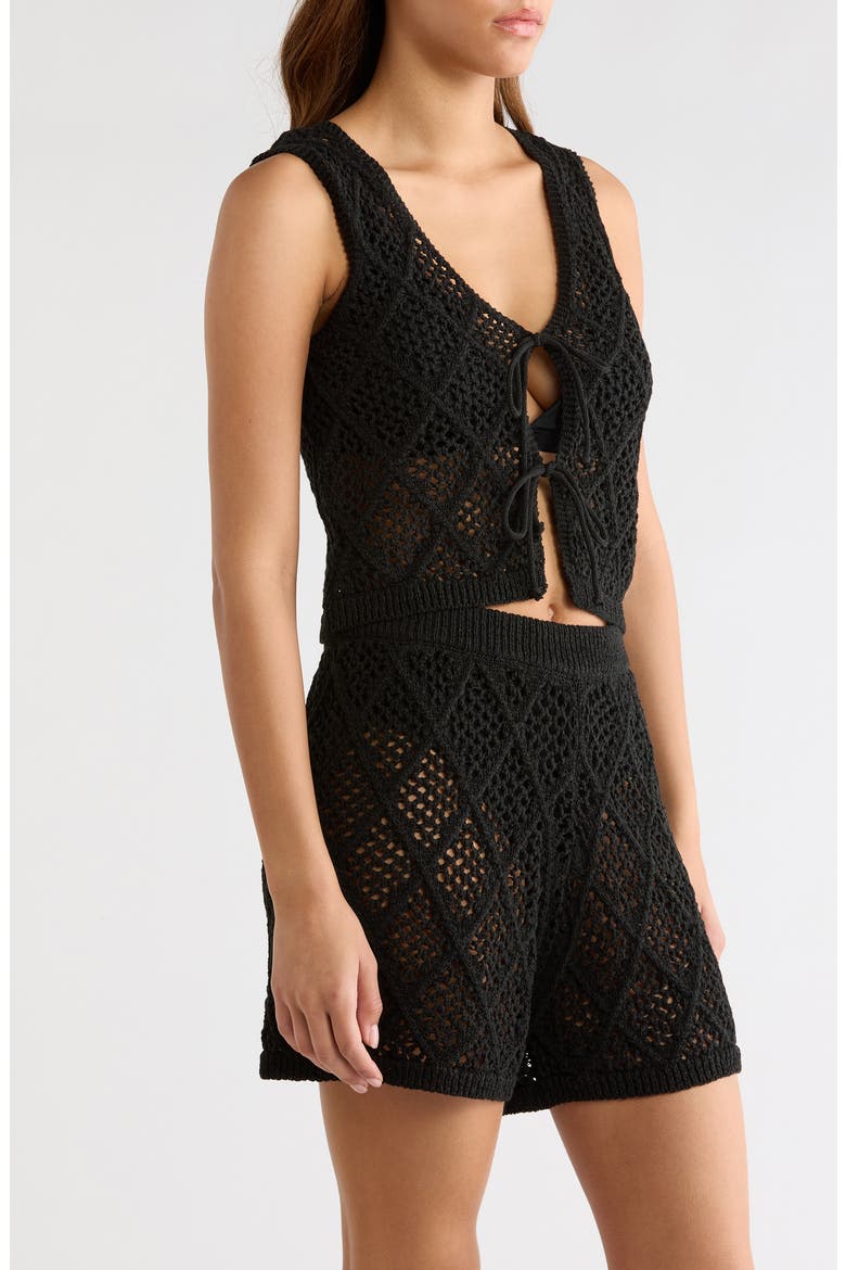 Open Stitch Cotton Blend Cover-Up Vest, Alternate, color, BLACK
