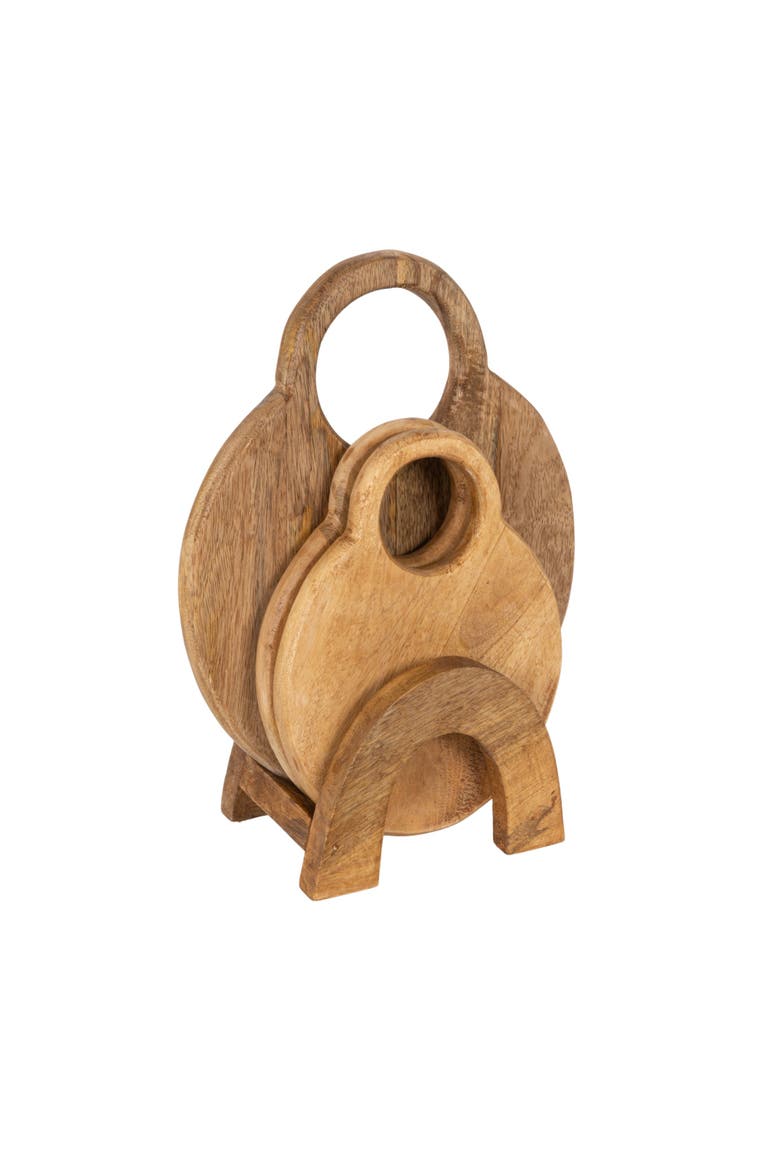 3-Piece Round Mango Wood Cutting Boards in Various Sizes with Stand, Natural, Main, color, Natural