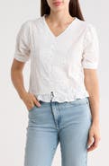 Forgotten Grace Eyelet Short Sleeve Button-Up Crop Top