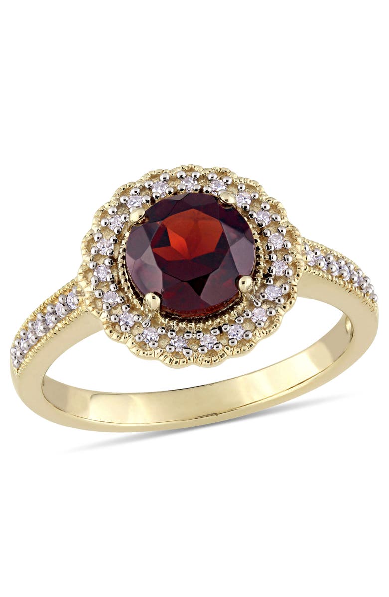 Julianna B. Gemstone & Diamond Halo Ring Yellow-Plated, Main, color, Garnet