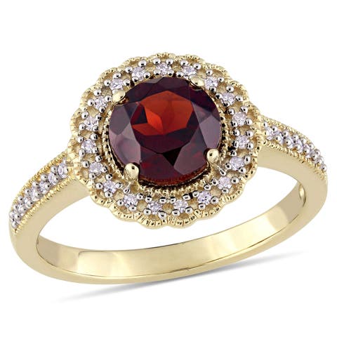 Gemstone & Diamond Halo Ring Yellow-Plated