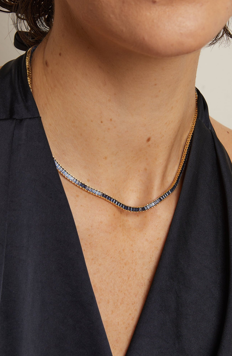 Aurate New York Lab Grown Blue Sapphire Baguette Tennis Necklace, Alternate, color, Blue Sapphire