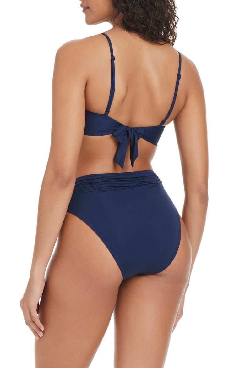Shirred Bandeau Bikini Top, Alternate, color, NAVY MOOD