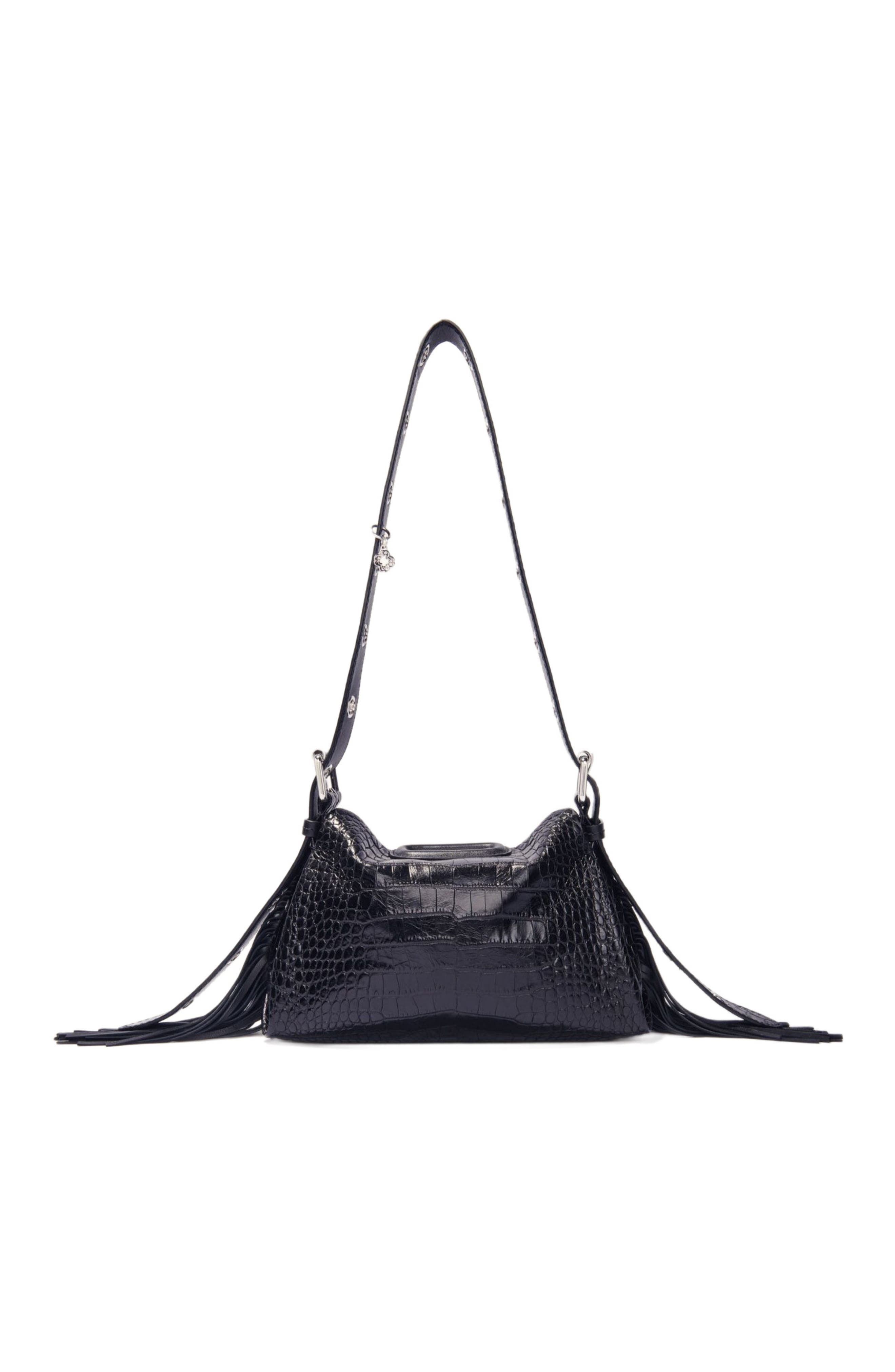 maje Miss M mini embossed leather bag, Alternate, color, Black