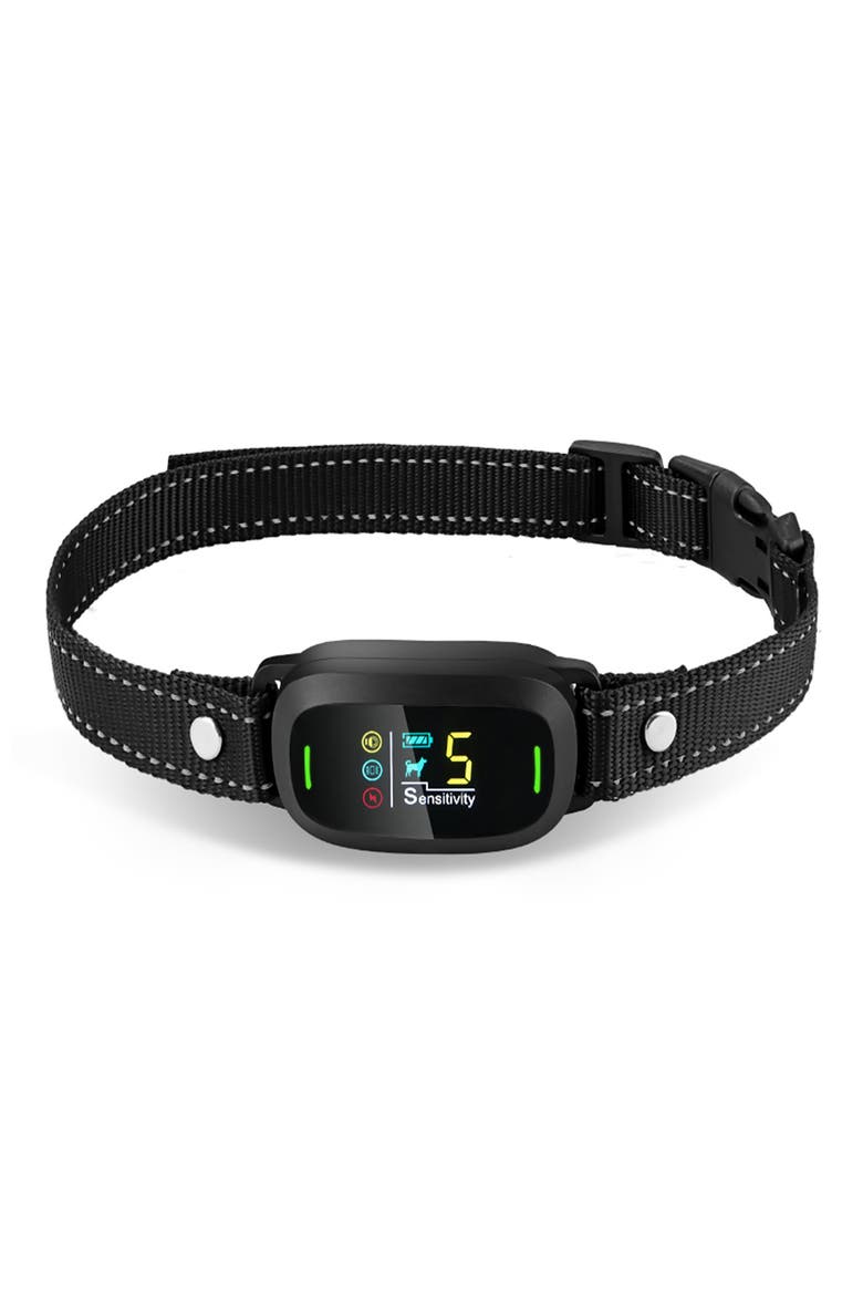 Barkomatic LED 5-Level Sensitivity and 6-Step Automated Beep Vibration and Stimulation Antibark Dog Collar, Main, color, BLACK