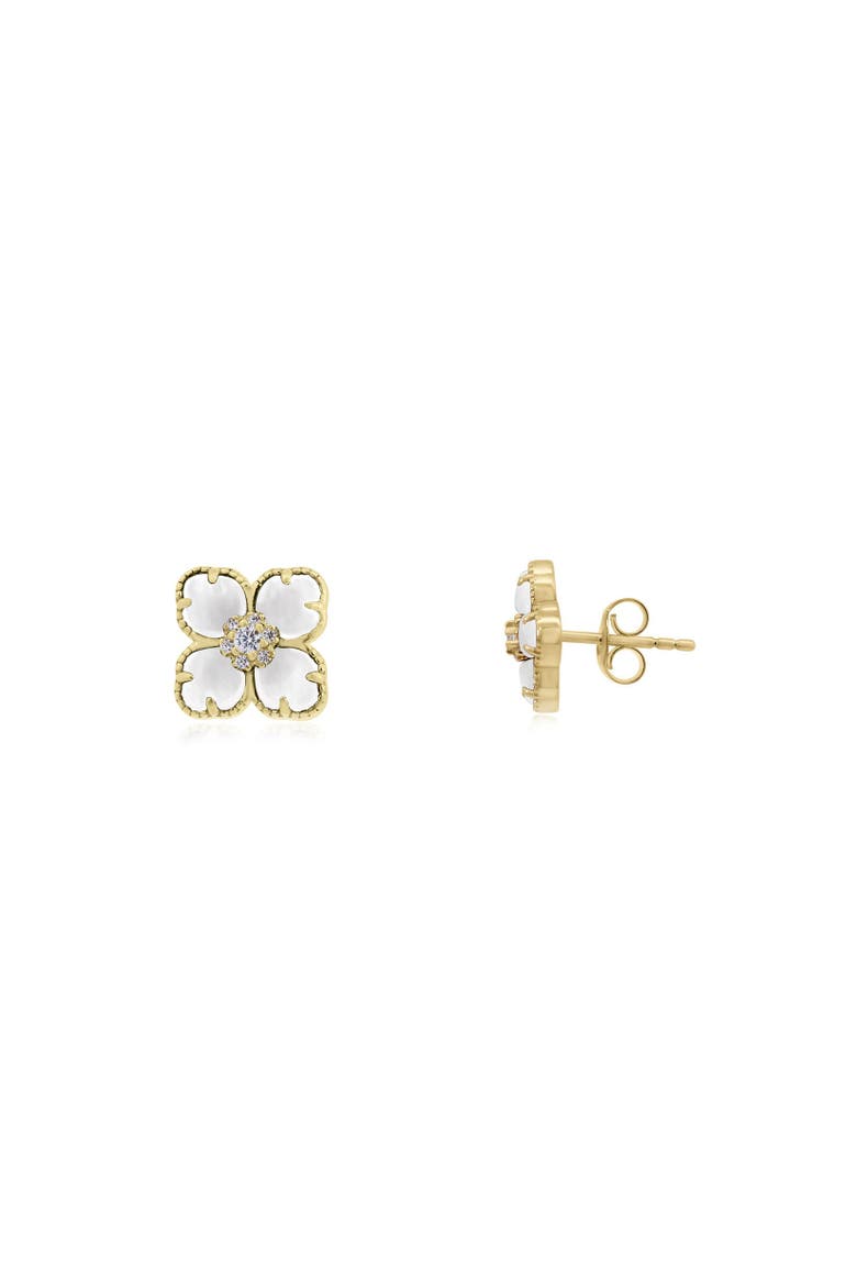 Mother of Pearl CZ Flower Stud Earrings, Main, color, Mother Of Pearl
