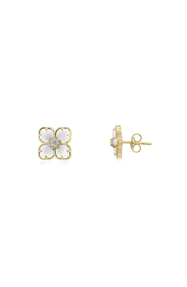 The Lovery Fine Jewelry Mother of Pearl CZ Flower Stud Earrings, Main, color, Mother Of Pearl