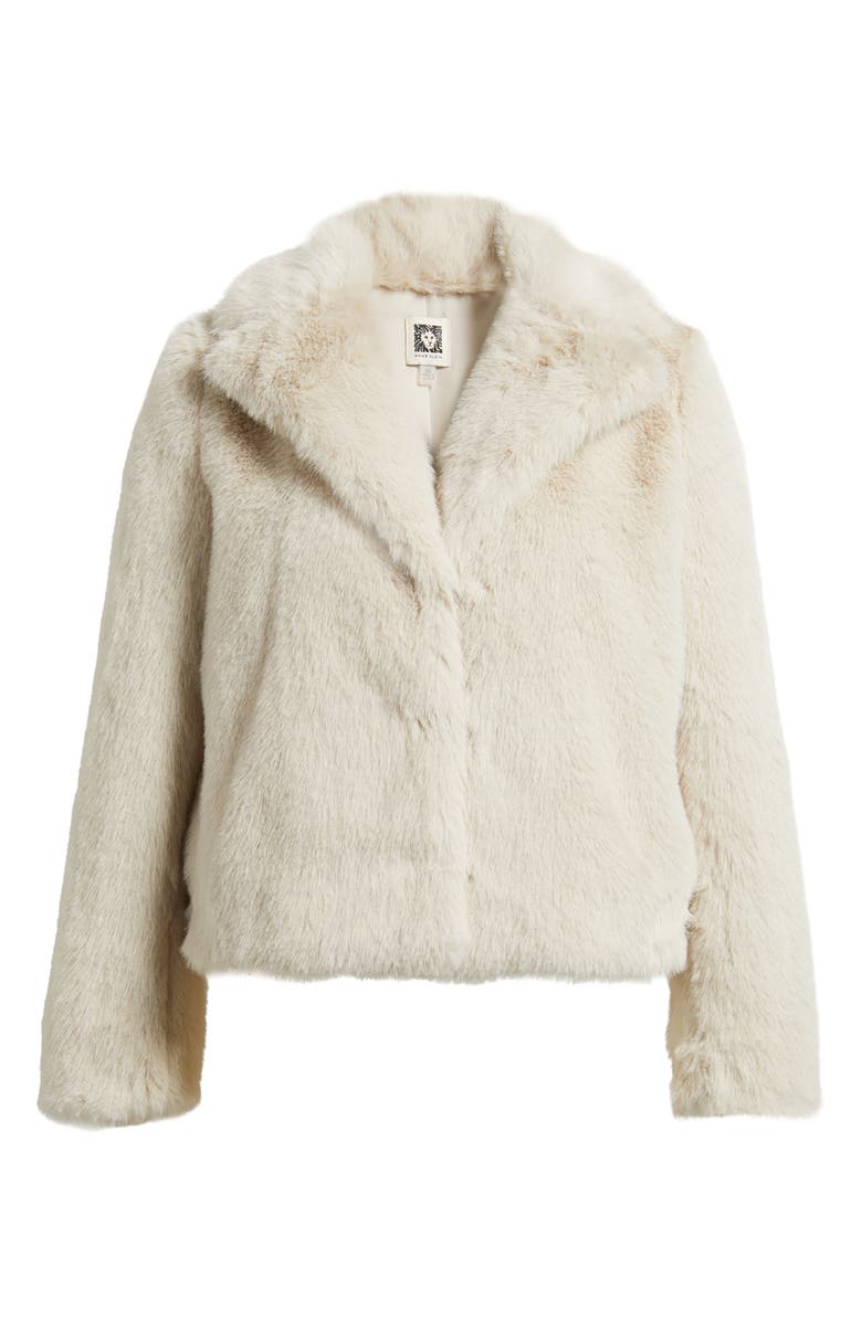 Anne Klein Notched Lapel Faux Fur Crop Jacket, Alternate, color,