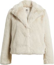 Anne Klein Notched Lapel Faux Fur Crop Jacket