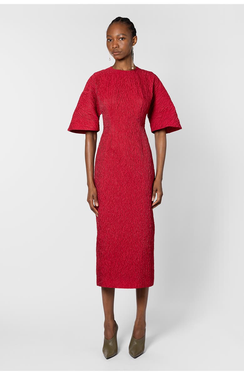 Roksanda Falah Cloque Textured Midi Dress, Main, color, Bennett Red