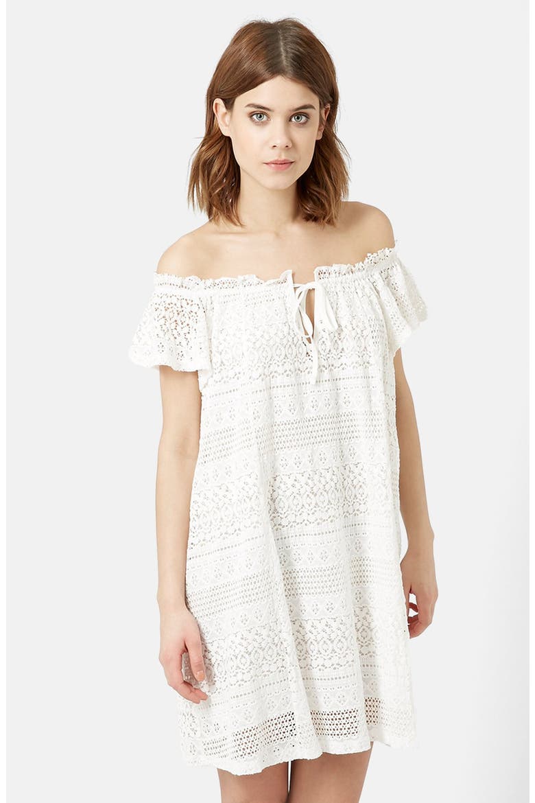 Lace Off the Shoulder Dress, Main, color, WHITE