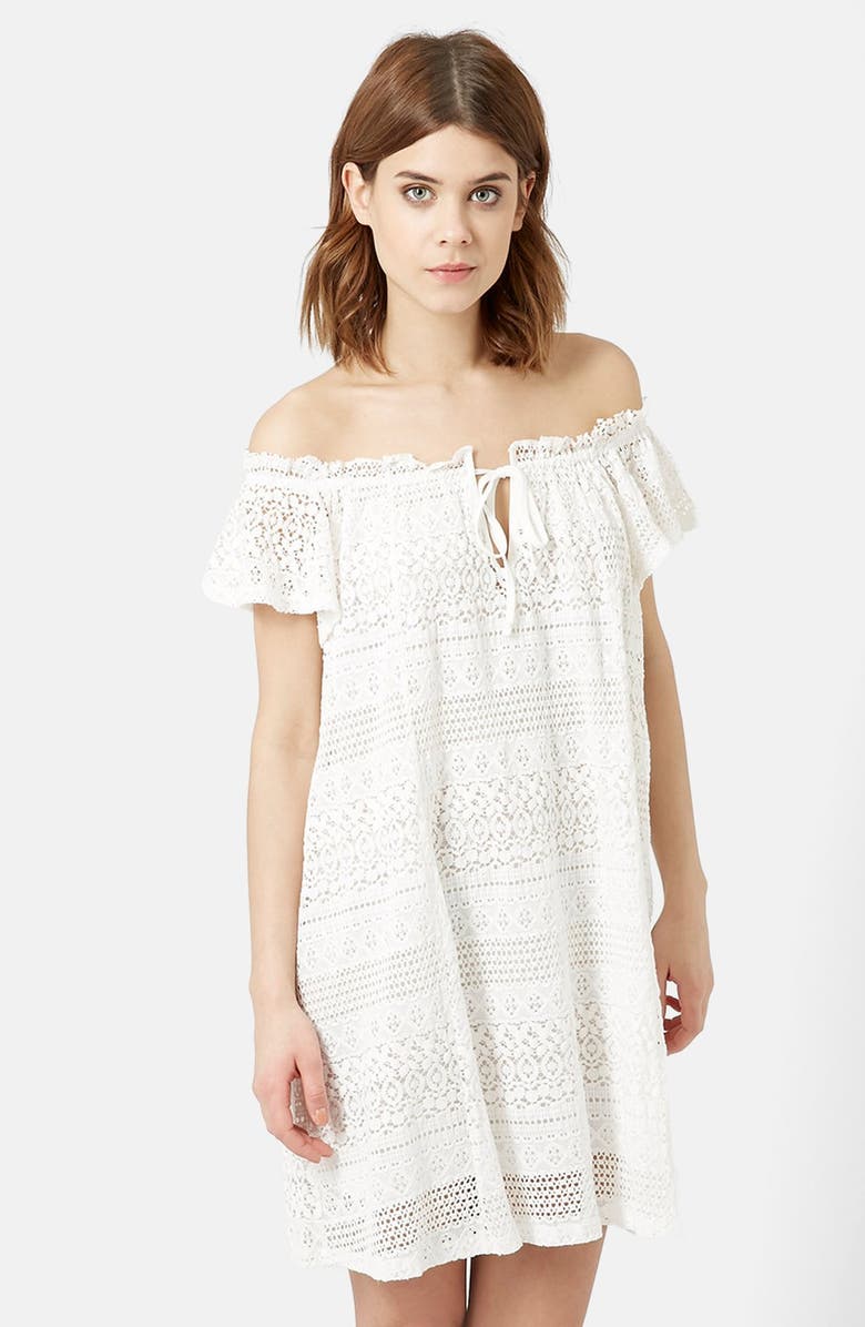 Topshop Lace Off the Shoulder Dress, Main, color, 
