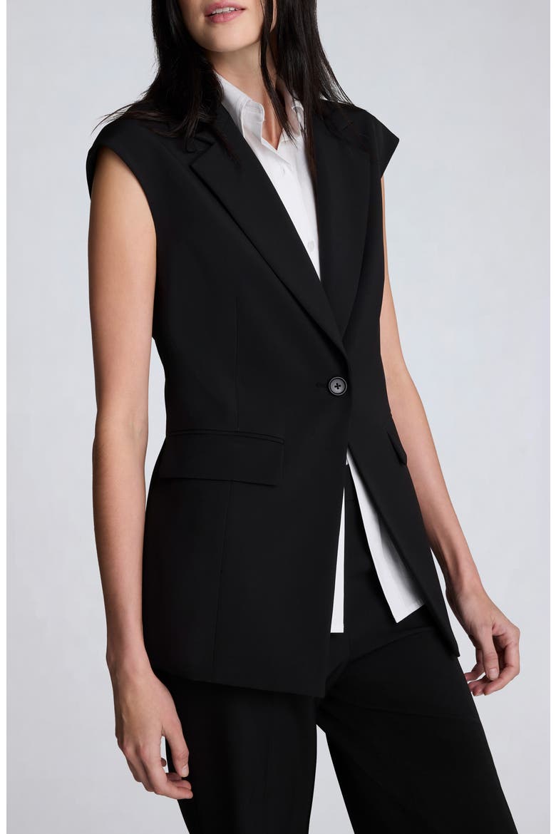 Luxe Twill Vest with Inset Shirt, Alternate, color, BLACK/ PURE WHITE