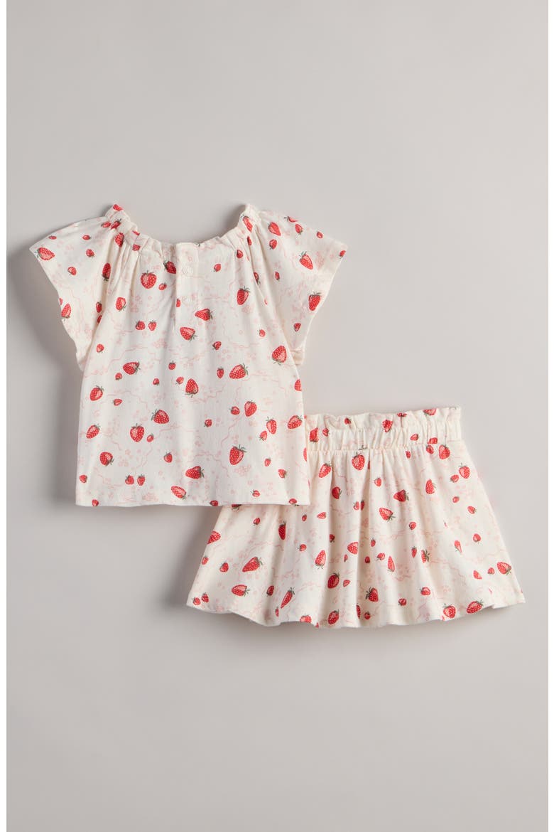 Print Cotton Flutter Sleeve Top & Skort Set, Alternate, color, IVORY EGRET STRAWBERRY BOWS