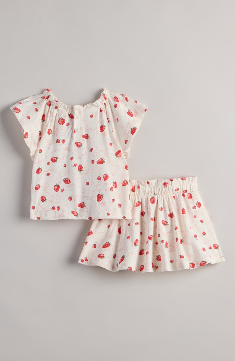 Nordstrom Print Cotton Flutter Sleeve Top & Skort Set, Alternate, color, Ivory Egret Strawberry Bows