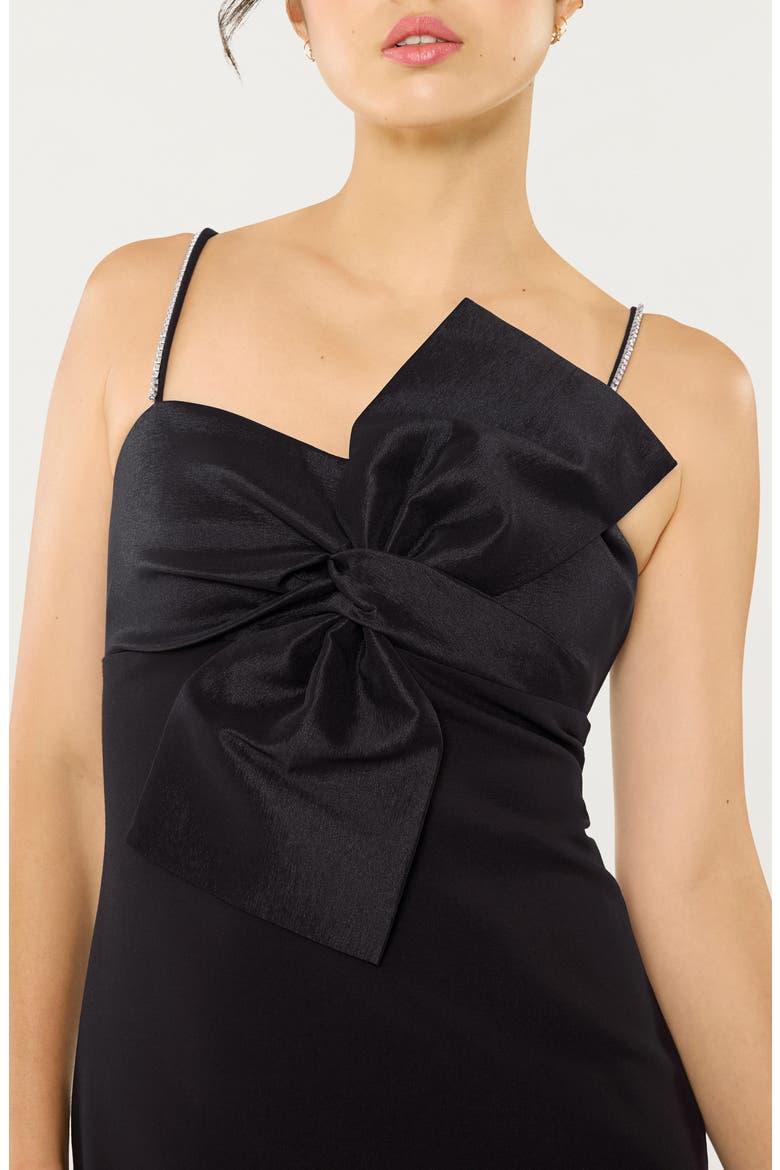 Liora Rhinestone & Bow Detail Cocktail Minidress, Alternate, color, BLACK