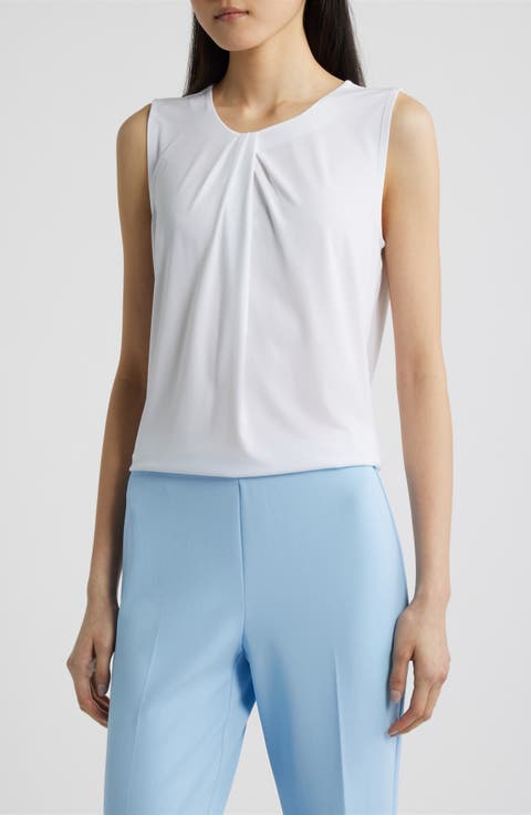 Asymmetric Pleat Neck Sleeveless Top