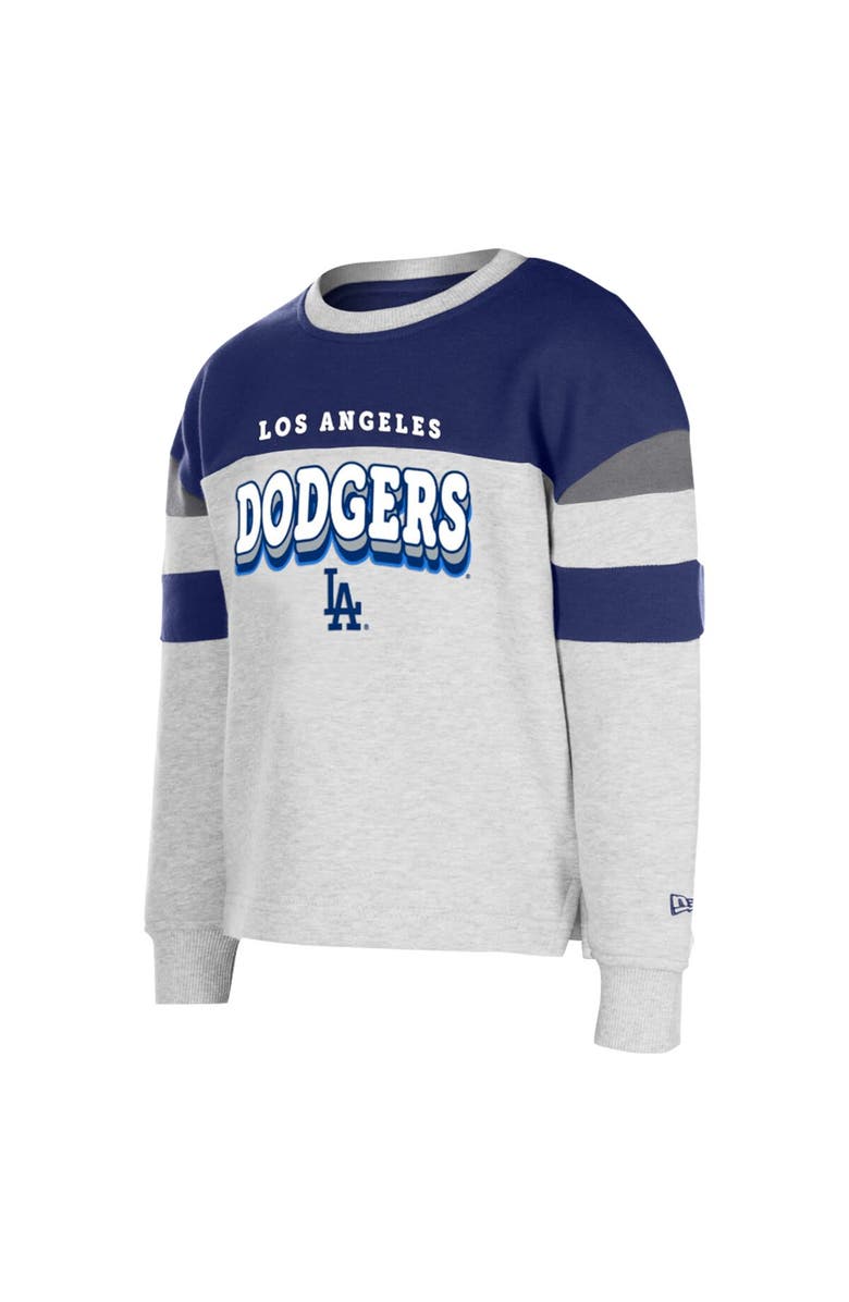 New Era Girls Youth New Era Gray Los Angeles Dodgers Colorblock Pullover Sweatshirt, Alternate, color, 