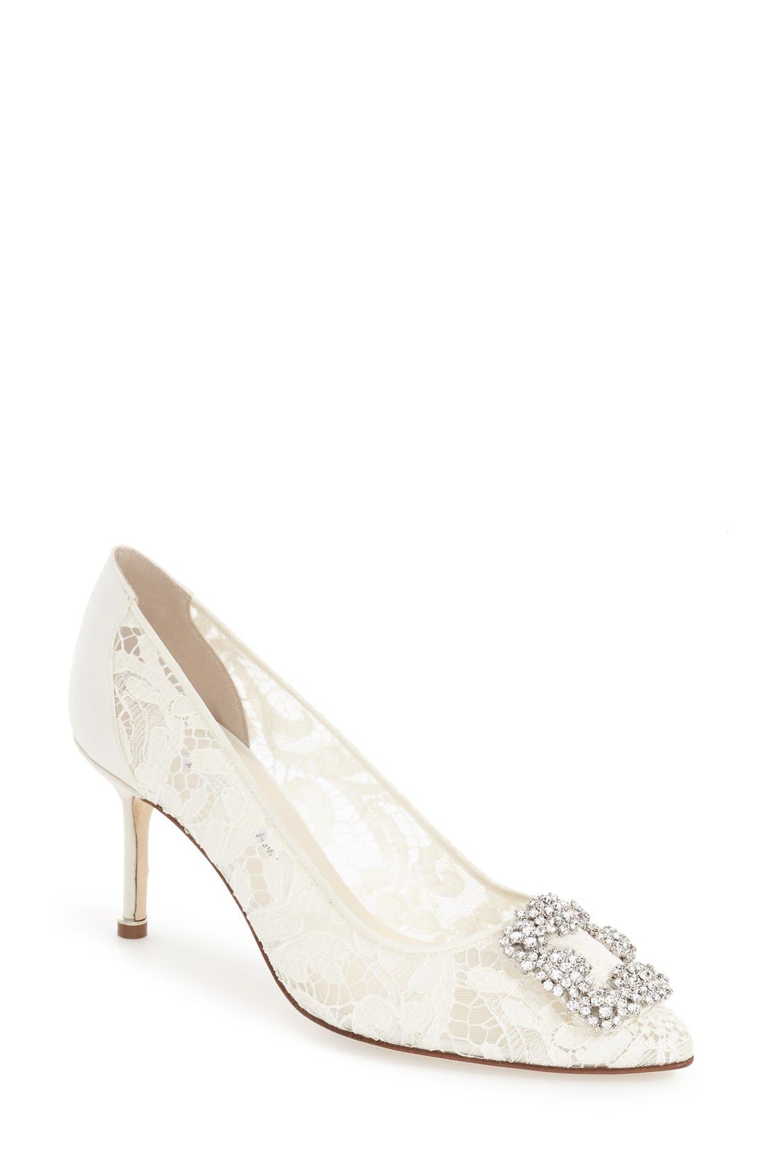 Manolo Blahnik 'Hangisi' Pointy Toe Lace Pump, Main, color, 