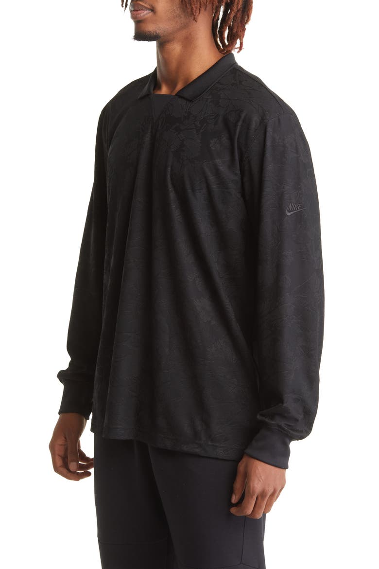 Dri-FIT Tech Pack Floral Jacquard Long Sleeve Polo, Alternate, color, BLACK/ DARK SMOKE GREY