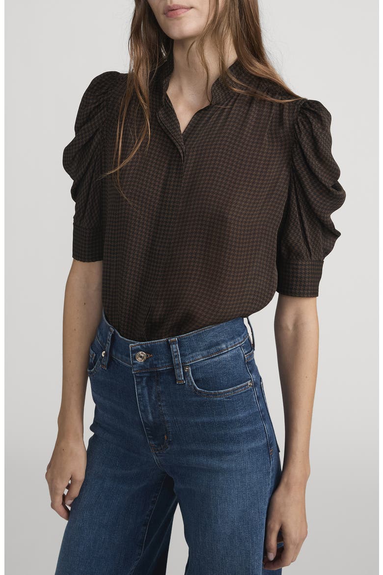 The Houndstooth Gillian Silk Button-Up Shirt, Alternate, color, AMERICANO MULTI