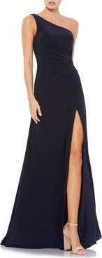 Mac Duggal One Shoulder Ruched Jersey Evening Gown