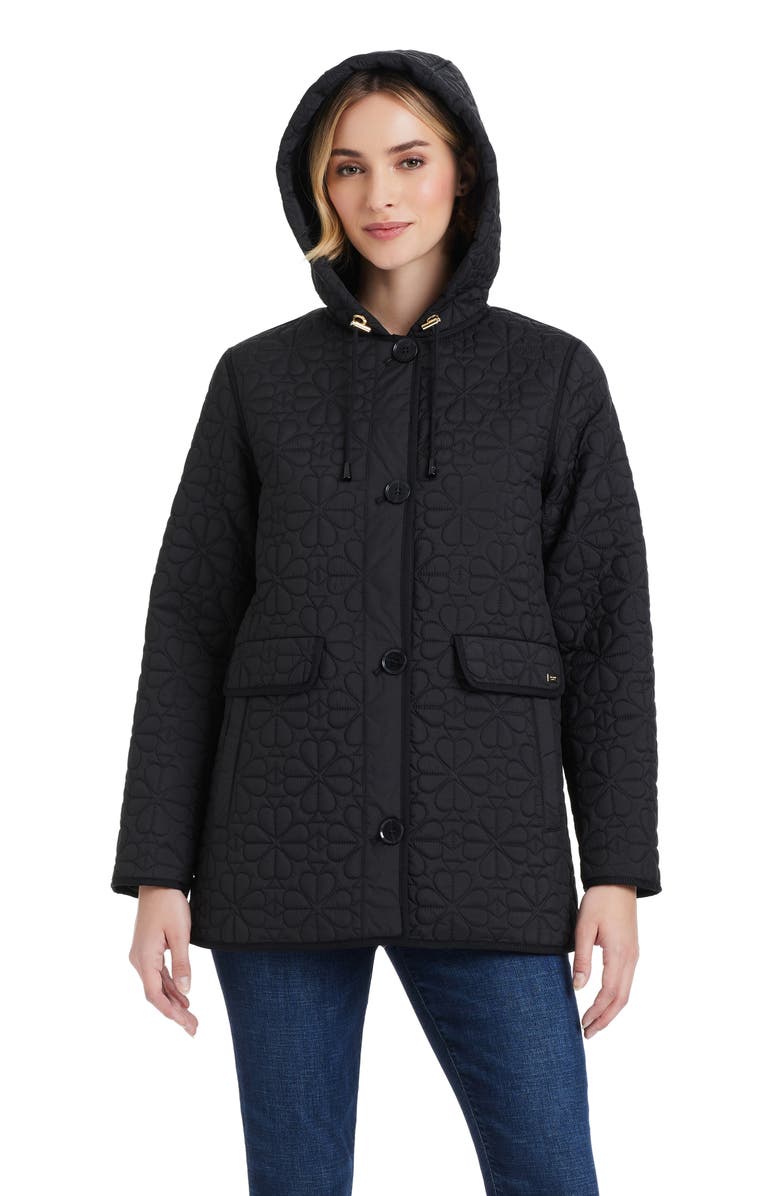 Kate Spade New York spade floral quilted a-line jacket, Alternate, color, Black