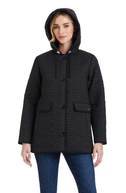 Kate Spade New York Spade Floral Quilted A-line Jacket In Black