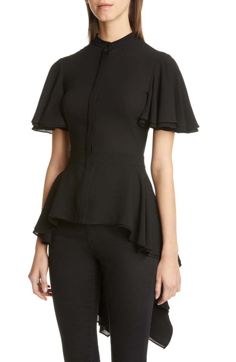 McQueen Alexander McQueen Silk High/Low Peplum Blouse, Main, color, 