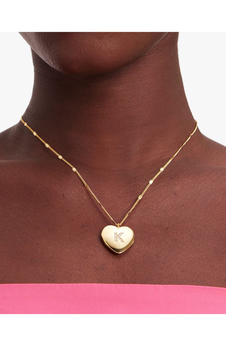 Kate Spade New York cubic zirconia initial heart locket necklace, Alternate, color, Clear/ Gold.