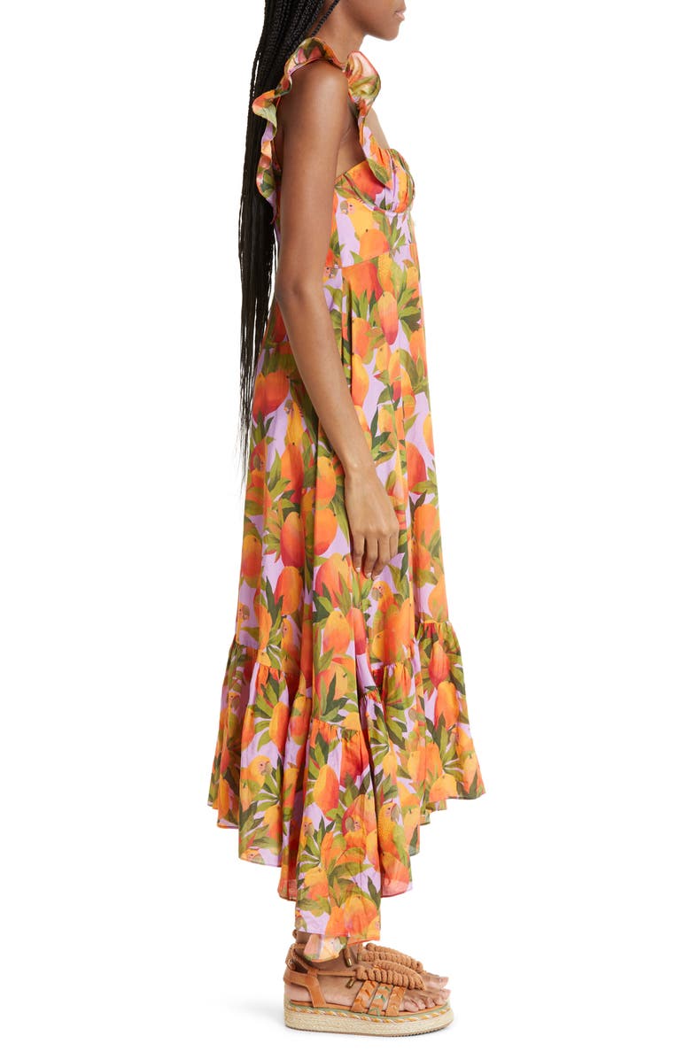 FARM Rio Mango Macaws Ruffle Cotton Blend Maxi Dress, Alternate, color, 