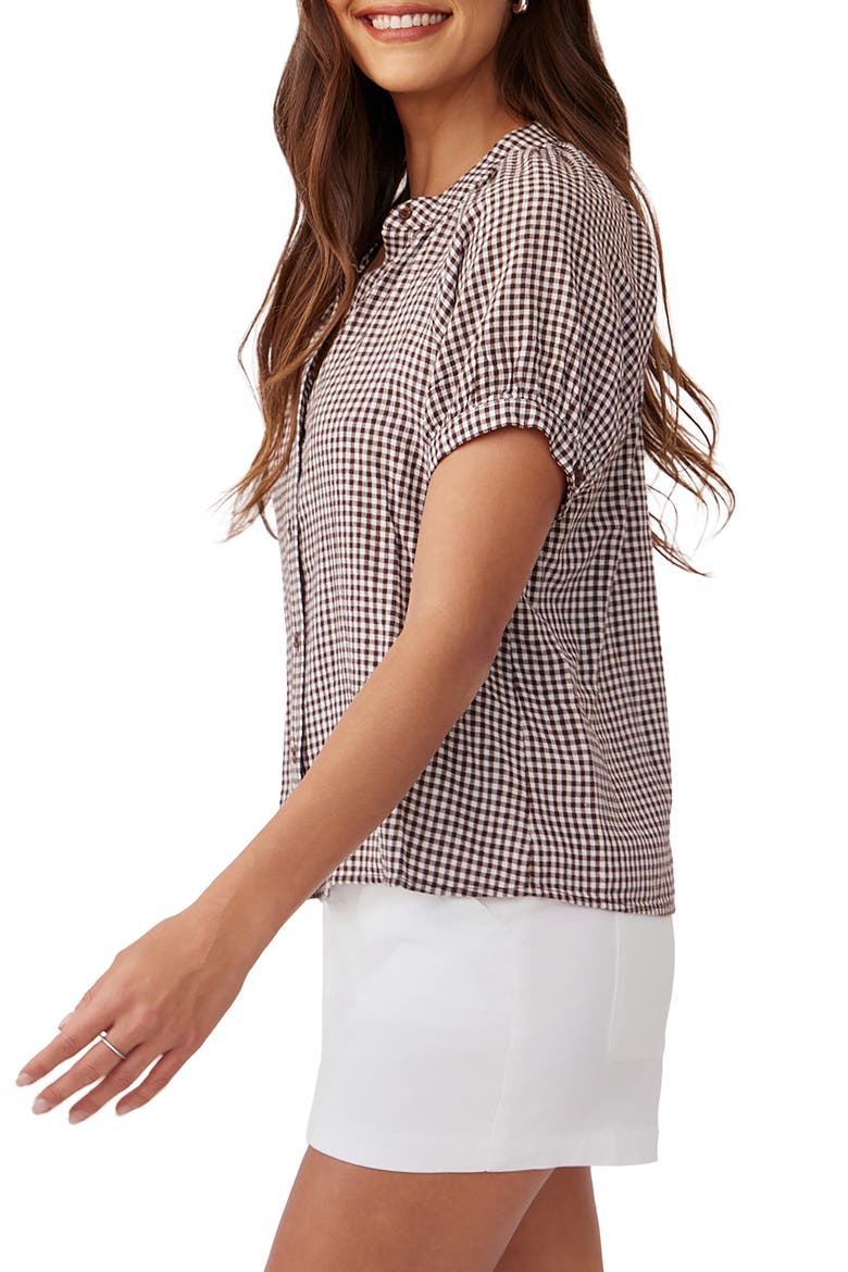 Gingham Short Sleeve Button-Up Shirt, Alternate, color, BROWN MICRO GINGHAM