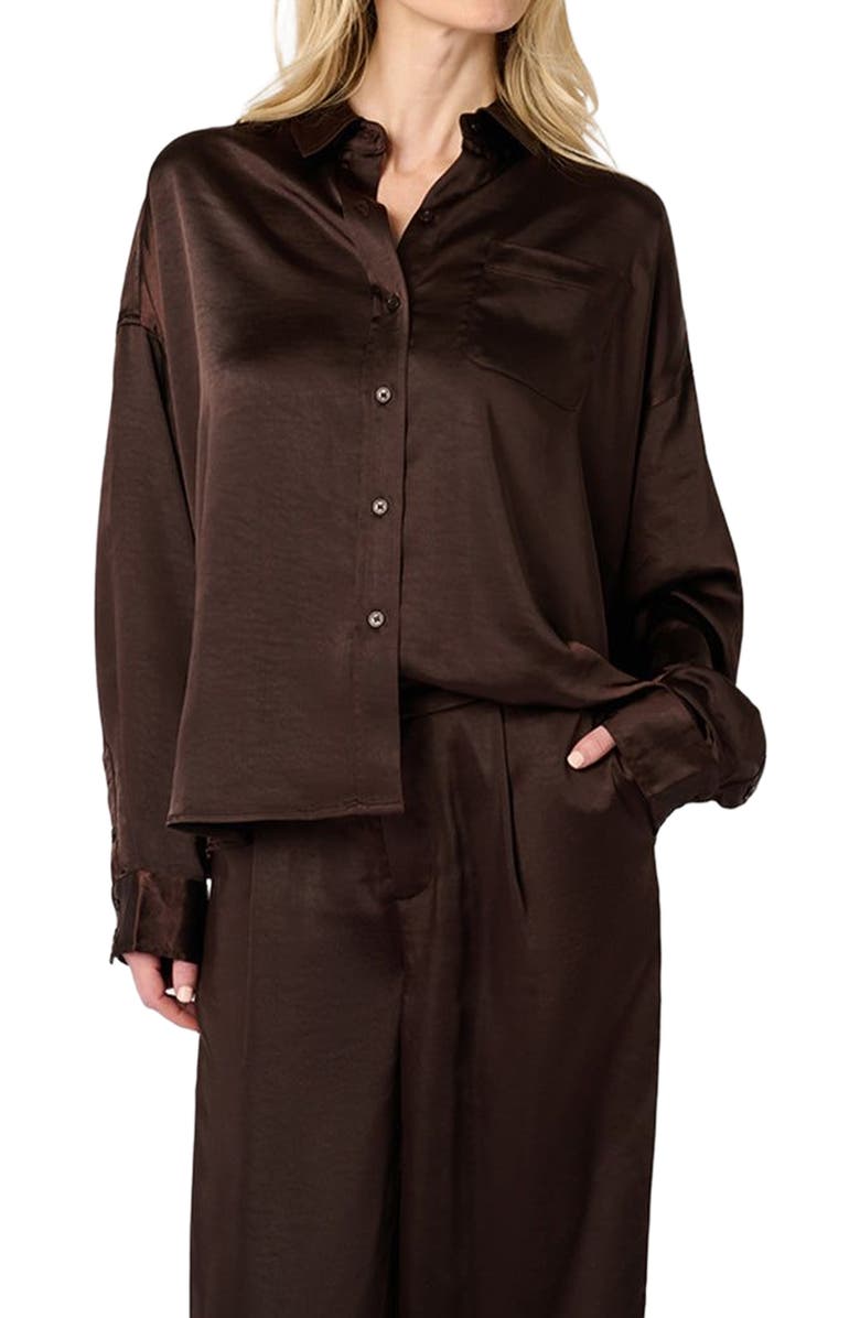 WeWoreWhat Cropped Button Front Shirt, Alternate, color, Chestnut