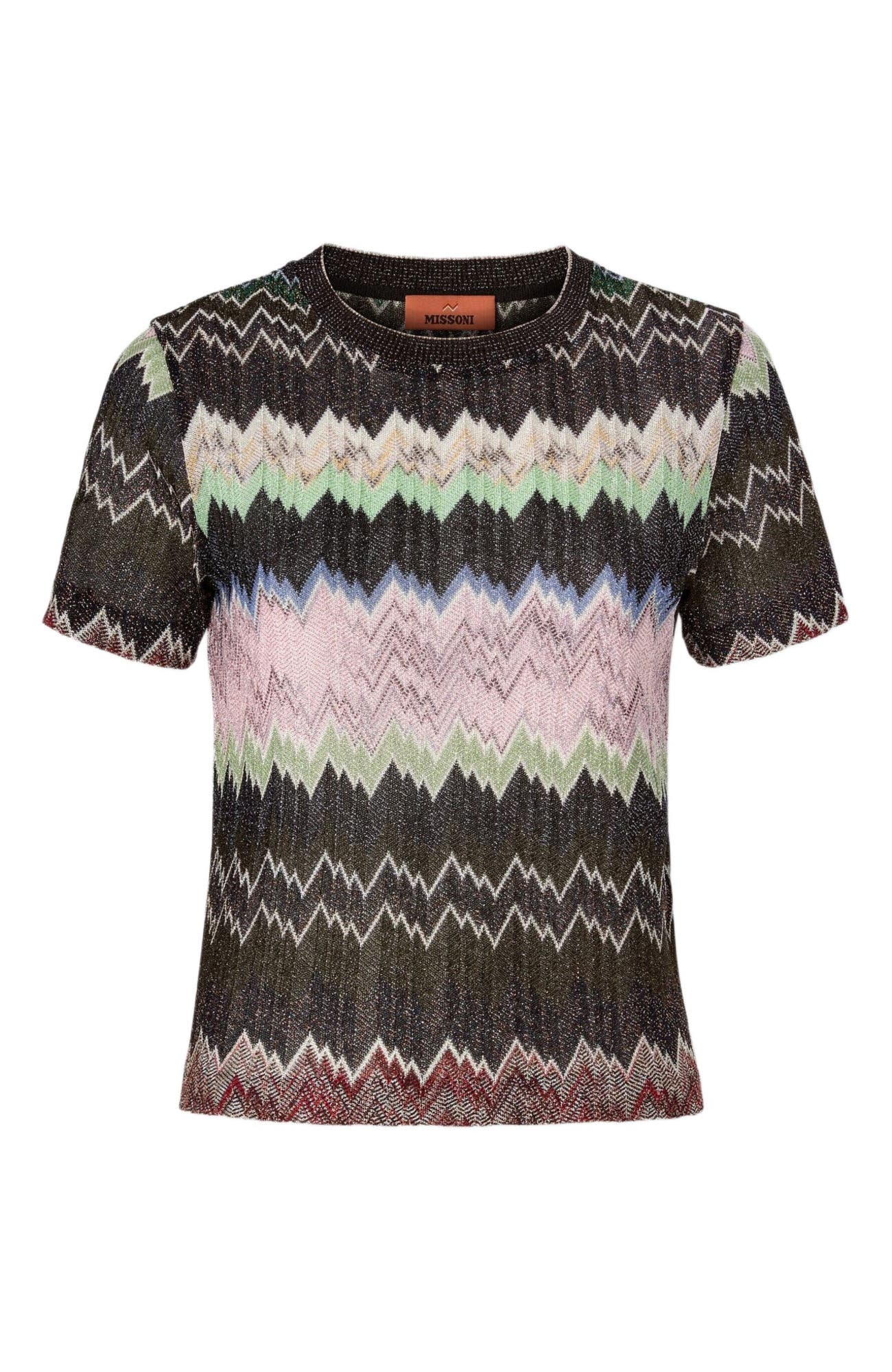 Crew-neck T-shirt In Viscose Lame With Irregular Zig Zag - image 2