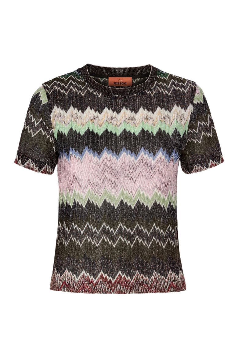 Crew-neck T-shirt In Viscose Lamé With Irregular Zig Zag, Alternate, color, Multicoloured