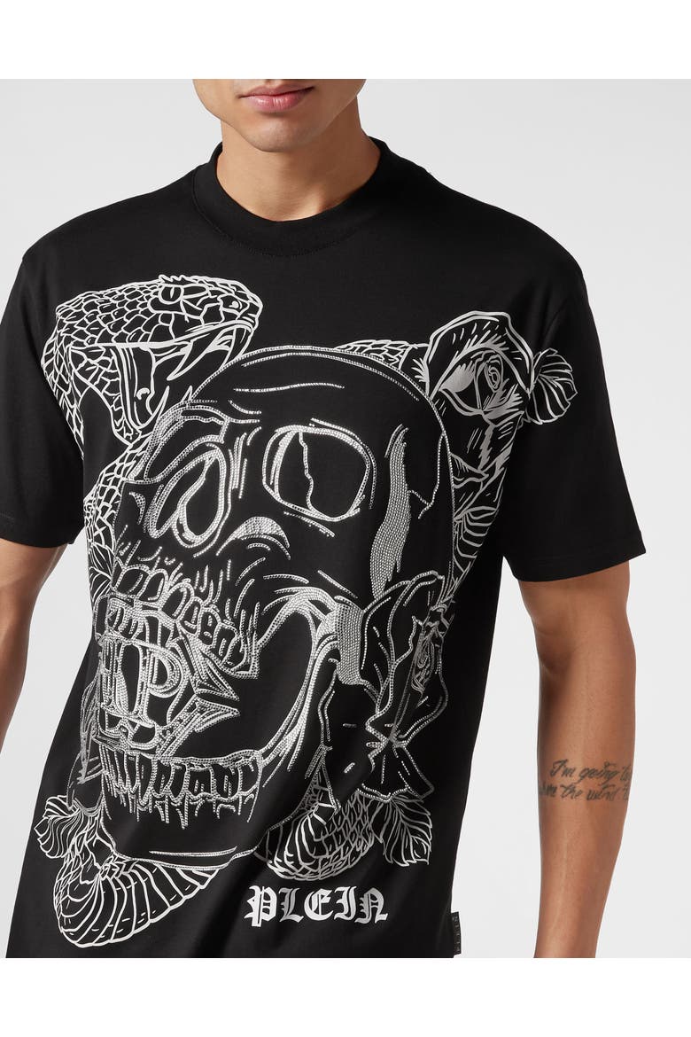 T-Shirt Round Neck Snake Men, Alternate, color, black/white
